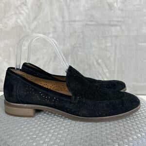Clarks Calla‎ Loafer Womens 8.5M Black Suede Perforated Shoes Academia Old Money